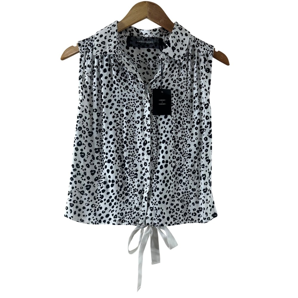 Code Mode Womens Leopard Print Sleeveless Button Down Blouse White Black New S